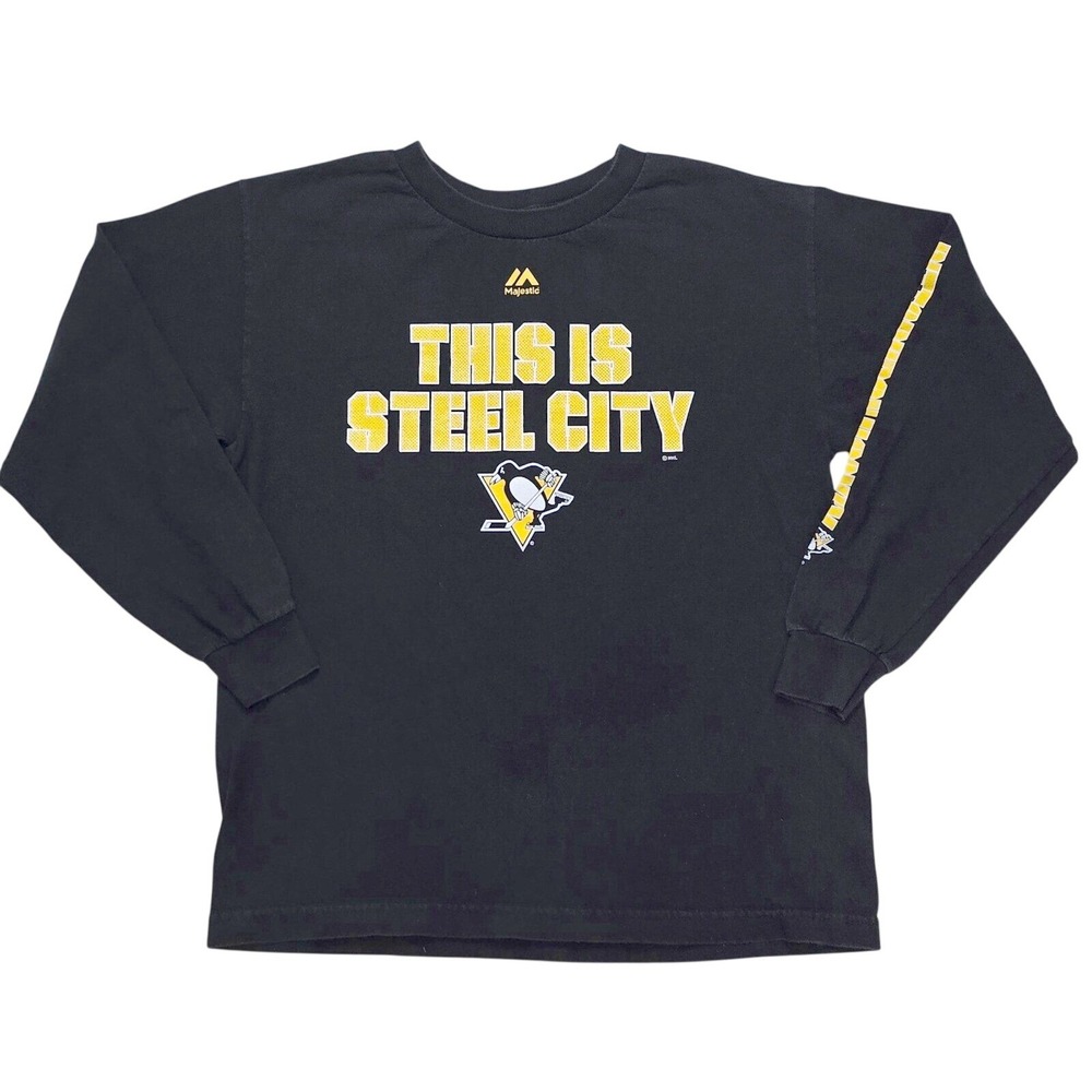 Pittsburgh Penguins Majestic Youth Size XL Long Sleeve T Shirt Steel City Hockey